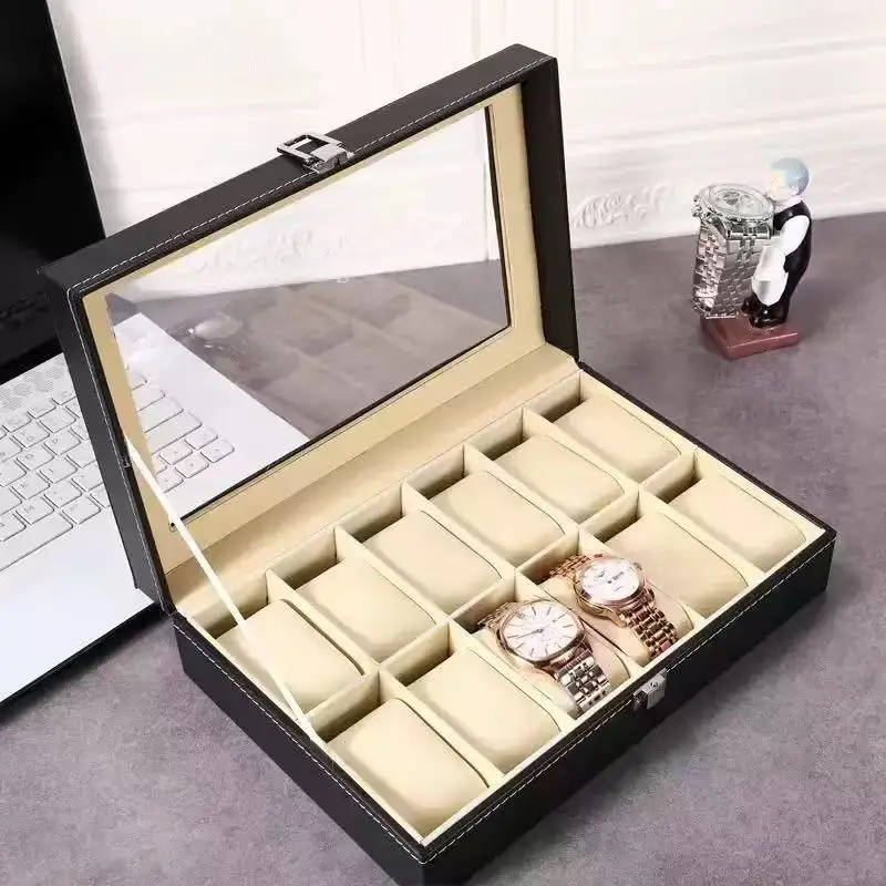 12-Slot Watch Organizer with Lock & Removable Pillows