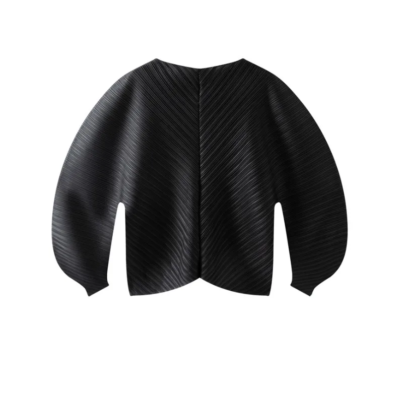 Pleated Long Sleeve T-Shirt Women Plisse Bouncy 2026 Autumn New Pleats Top Loose Slim Fold Versatile Simple Solid Color T-Shirt