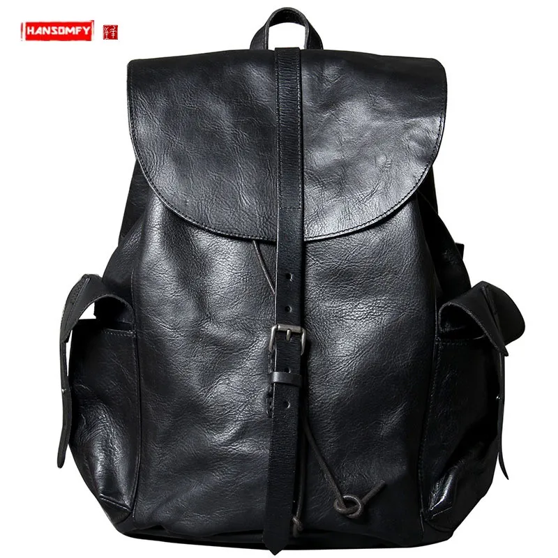 

Men Backpack Travel Backpack Male Schoolbag Vegetable Tanned Cowhide Retro New Original Large Capacity Handmade Genuine Leather