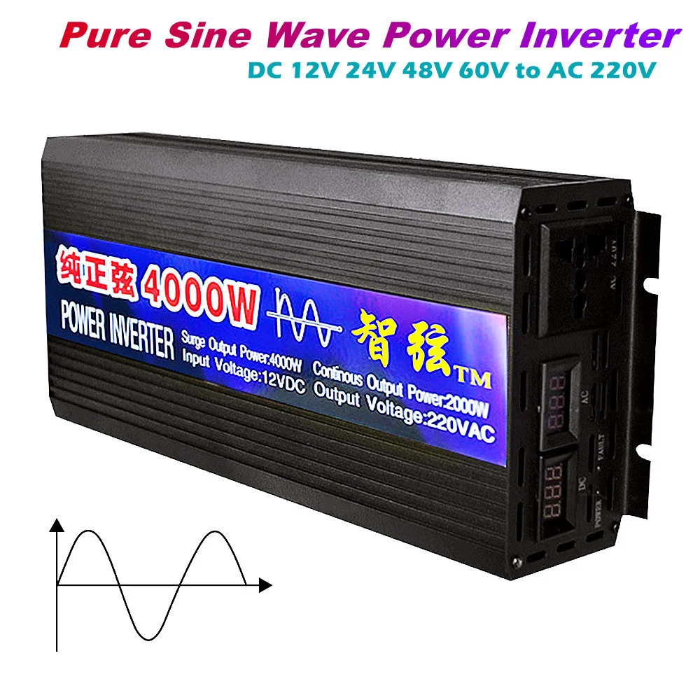 Pure Sine Wave Power Inverter DC 12V 24V 48V 60V To AC 220V Voltage Converter 2000W 3000W 4000W 5000W 8000W Solar Outdoor Use