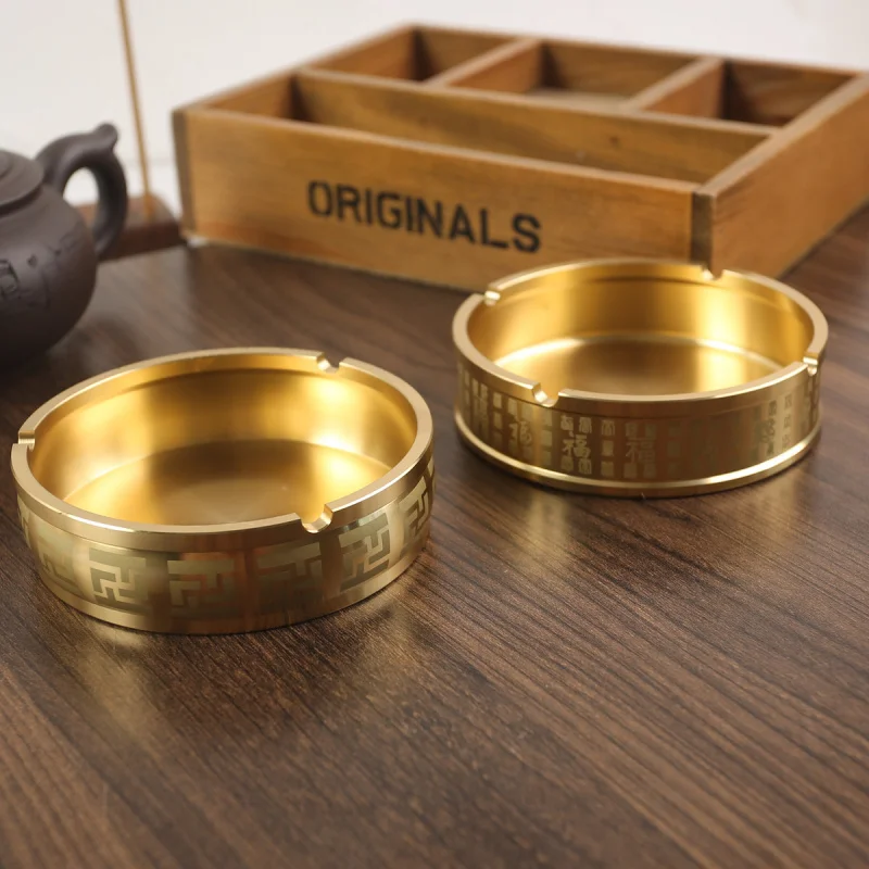 Chinese Style Large Wuniu Ashtray Swastika Pattern Copper Crafts Recruit Rice Small Copper Cylinder Echo Ashtray Decoration Orna