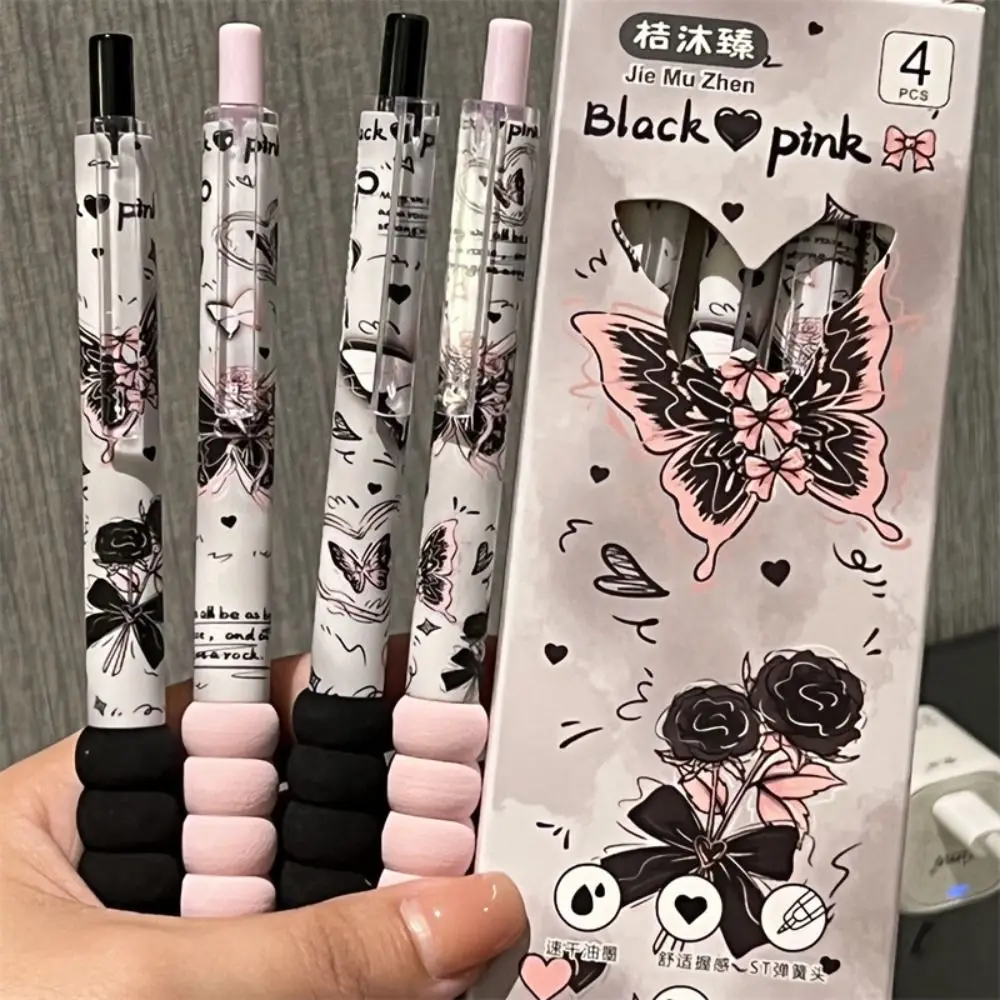 4 قطعة/المجموعة التجفيف السريع ST تلميح هلام القلم الصحافة نوع لينة قبضة قلم محايد اللون روز سلسلة 0.5 مللي متر الحبر الأسود أدوات الكتابة هدية #4