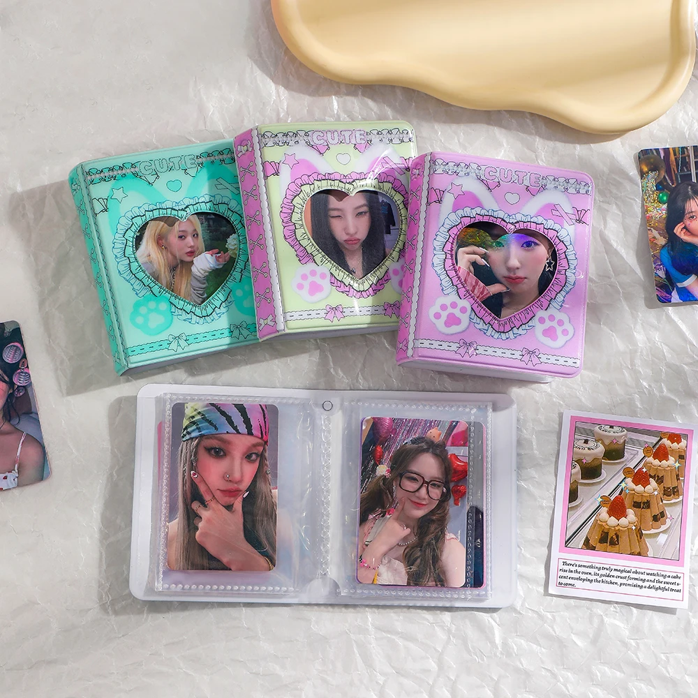 Korea Lace Cat Ear Photo Album 40 Space Card Holoder Book Portable Mini Idol Photocards Collection