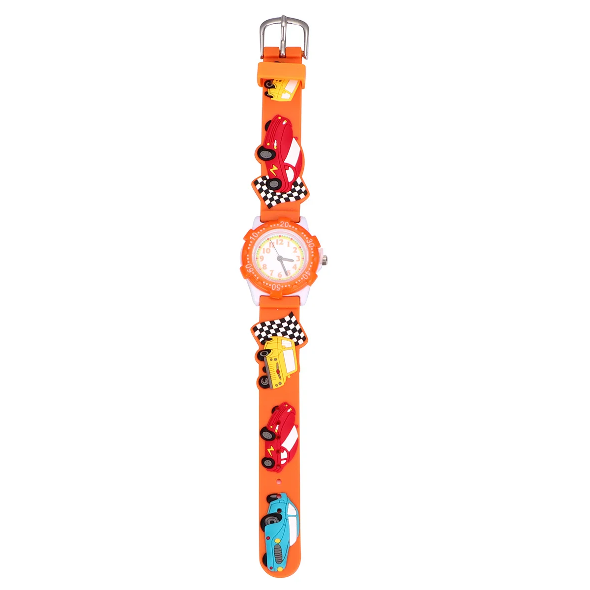 Cartoon 3D Watch Orange Car Pattern Waterproof Wristwatch Lightweight Design For Gift