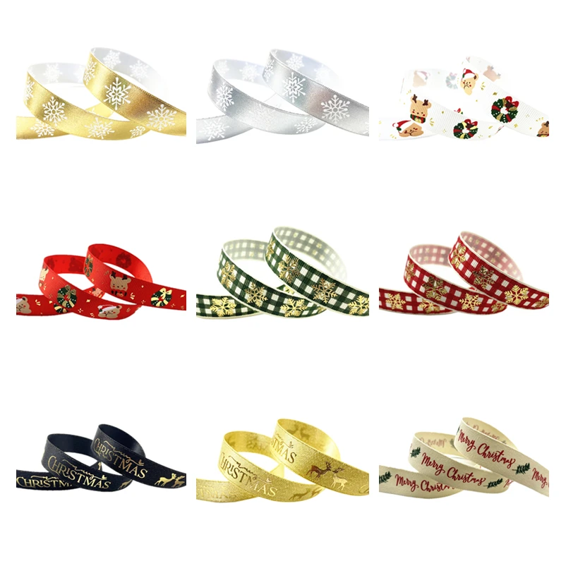 Various Styles High Quality Christmas Ribbons Printed Grosgrain  for Gift Wrapping Wedding Decoration Hair Bows DIY