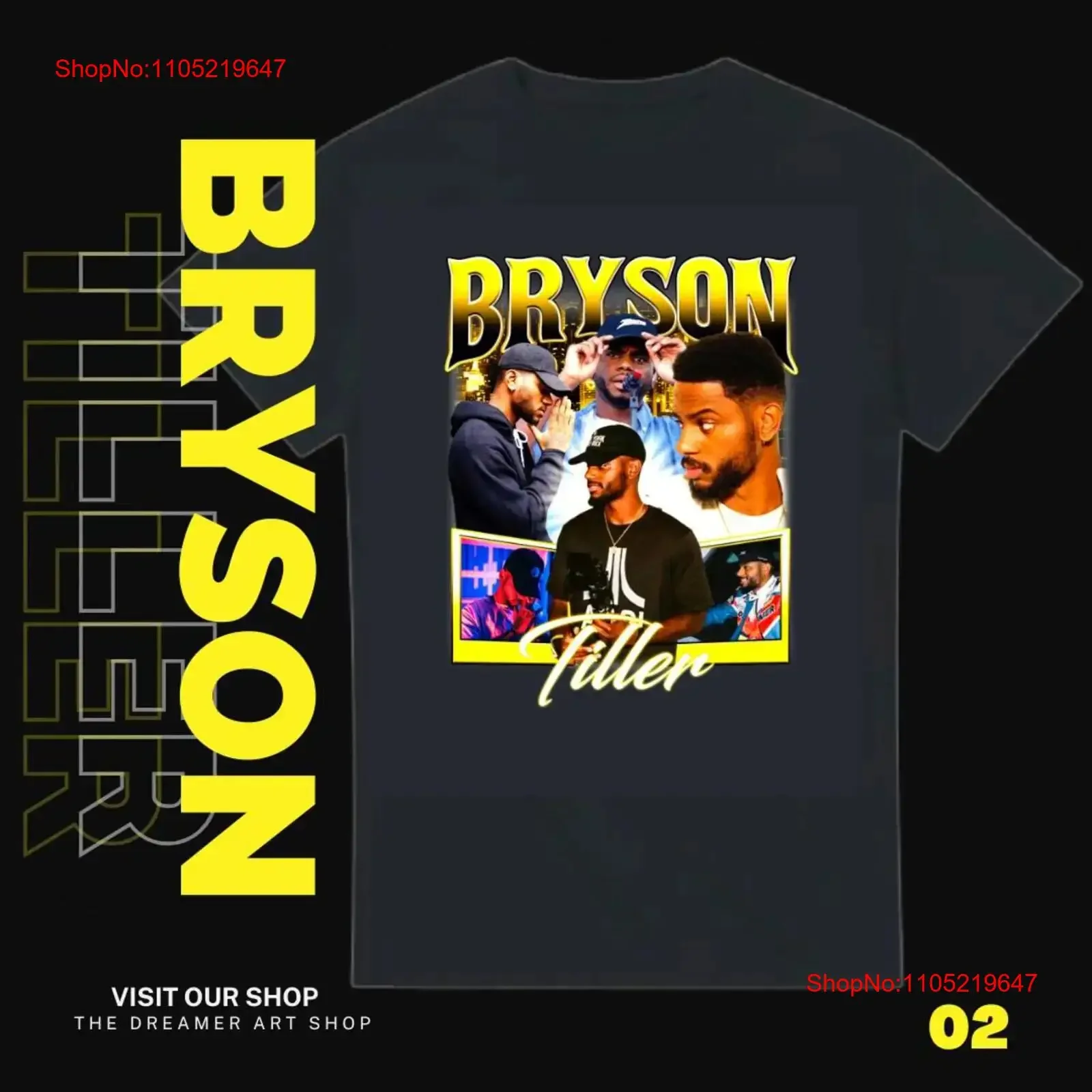B TILLER Heavyweight Vintage 90s rapper shirt Style Retro T Rap Hip Hop Bryson SweaT Fan yellow vintage Washed Versatile Unisex