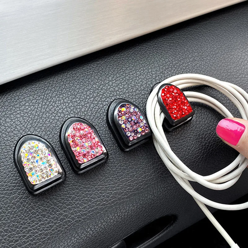 20Pcs/Set Rhinestone Car Phone Holder Universal Auto Interior Hooks Sticker Pad Set Pink Bling Car Accessories for Women