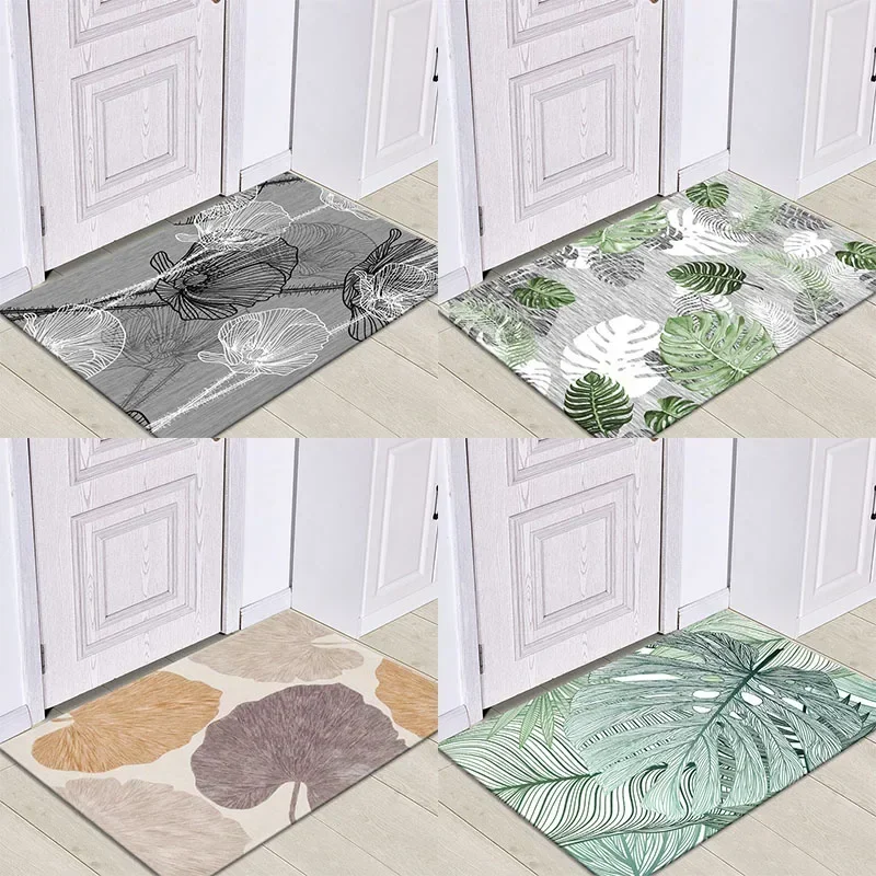 

Bathroom Floor Mat Nordic Green Leaf Pattern Design Entrance Door Rugs Anti-slip Carpet for Restroom Decoration Doormats 50*80cm