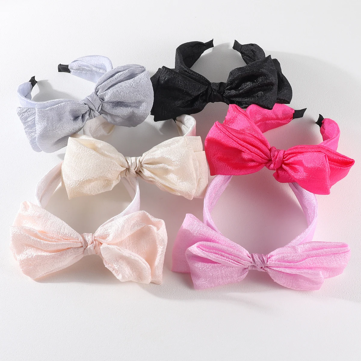 Fashion Seersucker Big Bow Headband for Women Sweet and Lovely Solid Color Wide-Brimmed Headhoop Girls Korean Hair Accessories