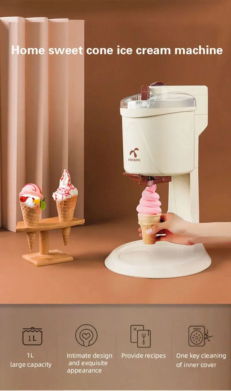 DIY Household Ice Cream Maker Home Children Fruit Cone Automatic Homemade Small Soft Ice Cream Machine