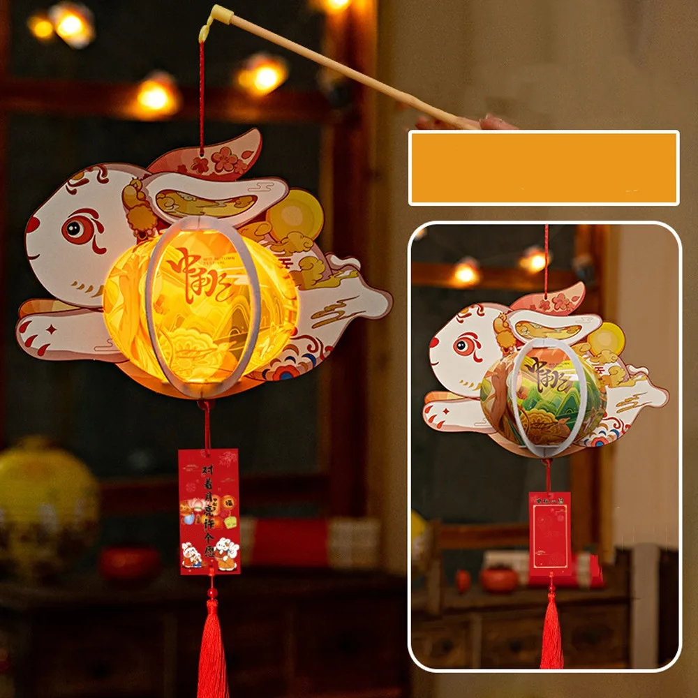 

Cute Chinese Rabbit Lantern Portable Blessing LED Lantern Toys Traditional Handmade Antique Lantern Kindergarten