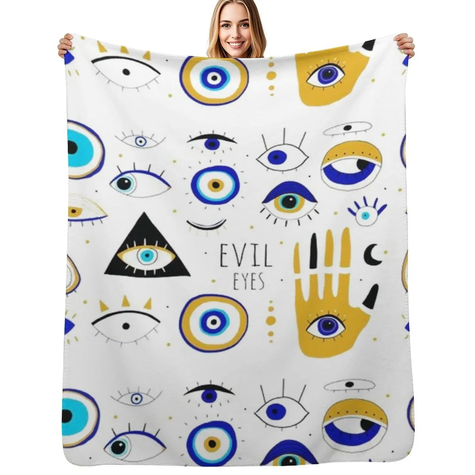 

Evil Eyes Blue Beads Throw Blanket Soft Sherpa Fleece Warm Blanket for Winter