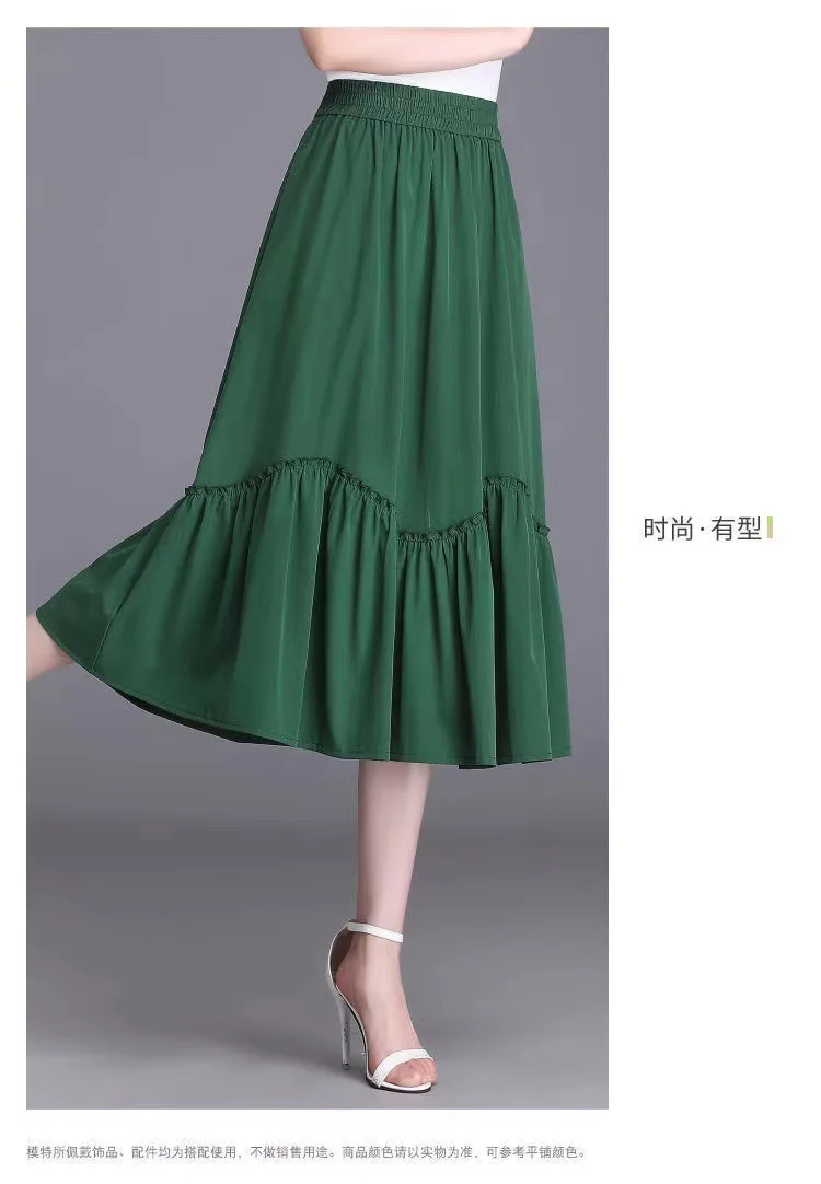 New Women Summer Chiffon Midi Skirt Ruffles Vintage Big Large Plus Sizes Casual Elegant Party Fashion Loose Skirts