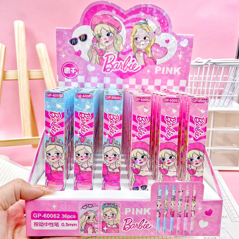 36pcs Disney Cartoon Barbie Princess Gel Pen Student Writing 0.5 Black Cute Signature Press Pen Office Supplies Stationery Gifts