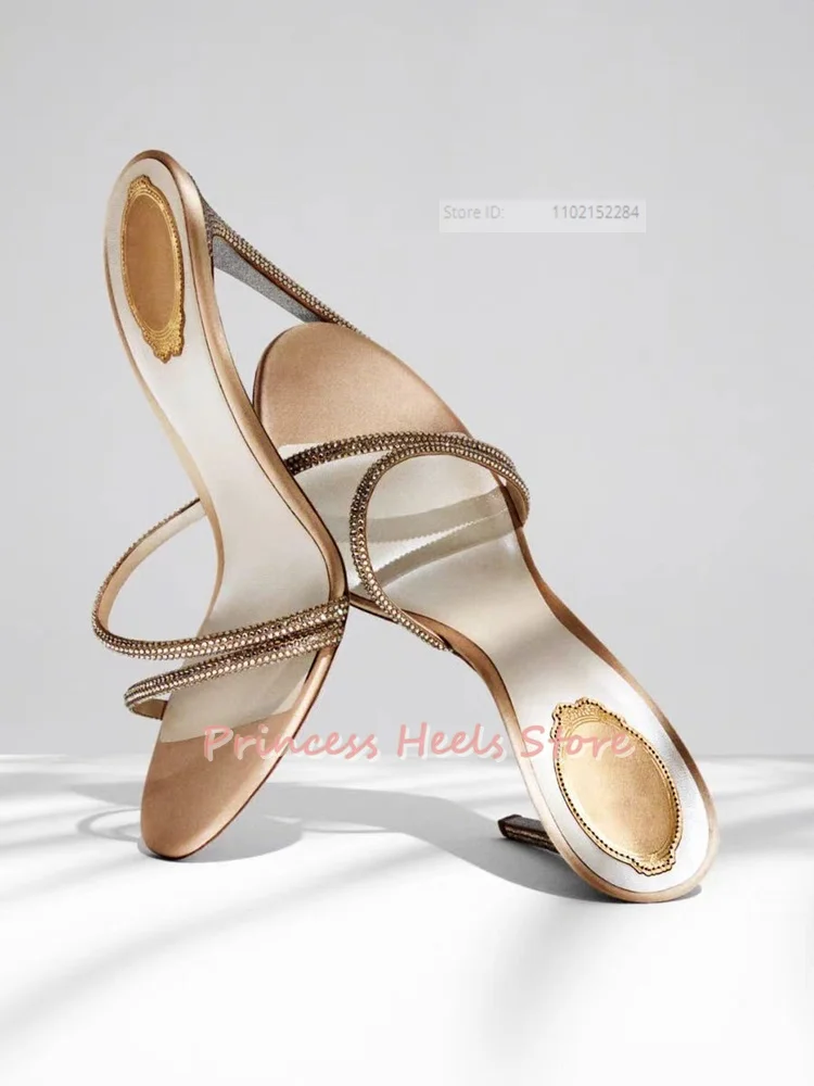 

Rhinestone Slippers Open Toe Sandals Thin High Heels Solid Summer New Style Sandals Slip On Ankle Women Shoes Designer Fashion