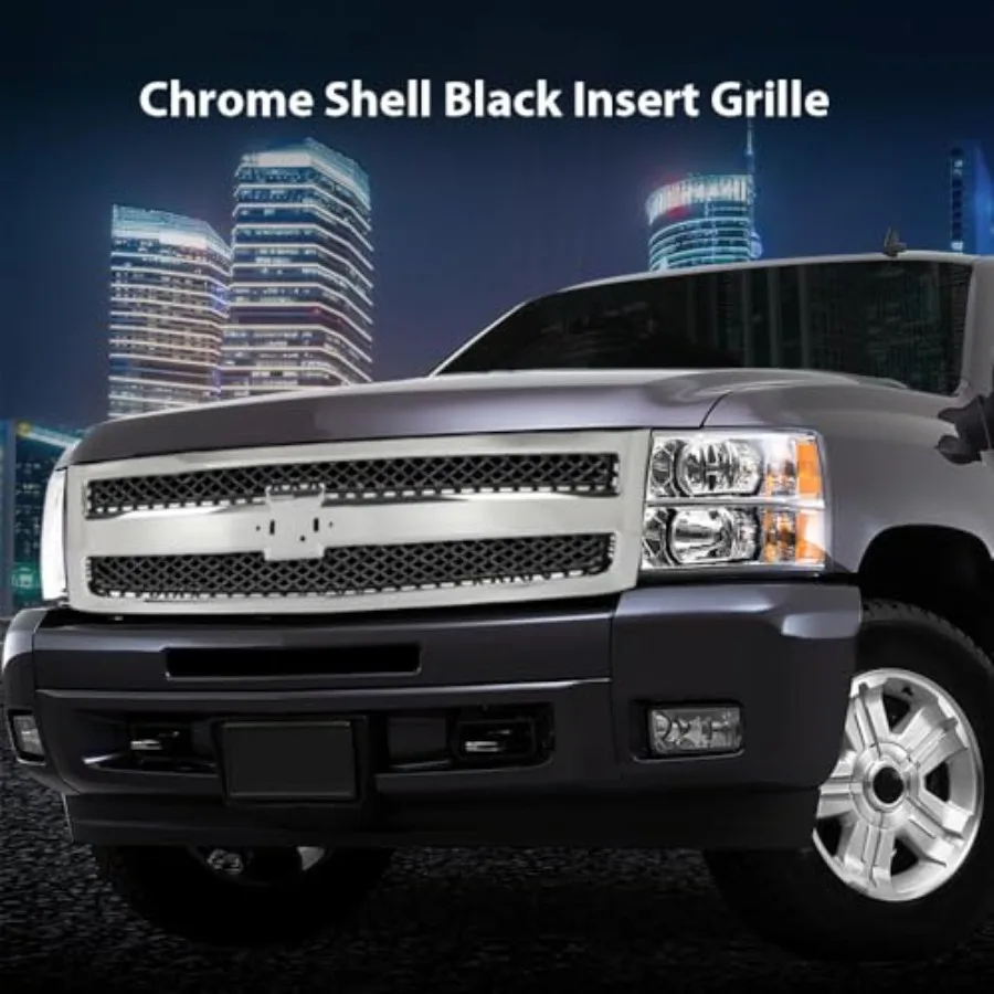 Chrome Grille with Black Insert for Chevrolet Silverado 1500 Hybrid 20092013 and XFE 20102013 Compatible with LS LT LTZ WT Mode