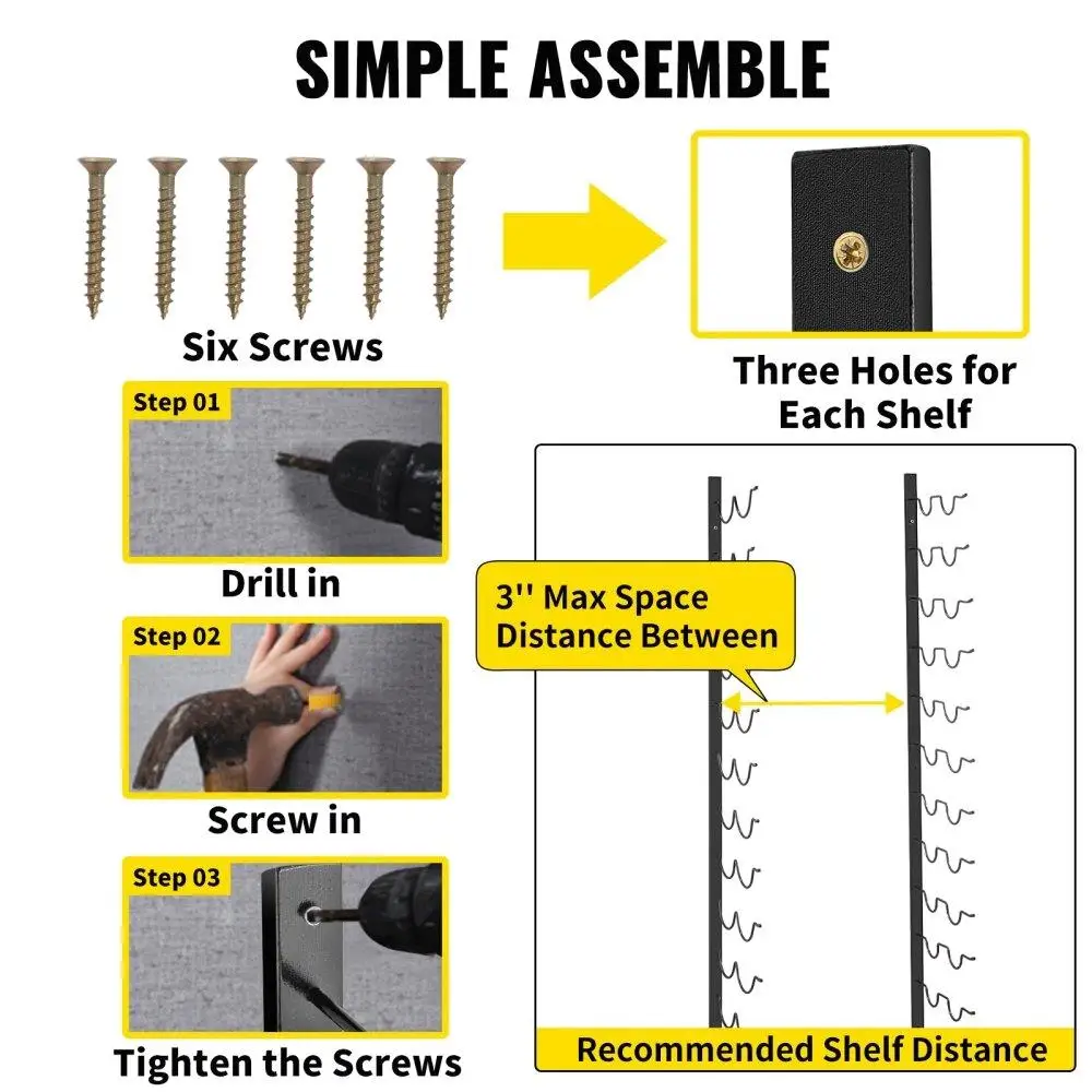 Wall Mounted Wine Rack 12x2 Bottles Black Steel Vertical Design Modern Decorative Storage Rack11x1 Inch