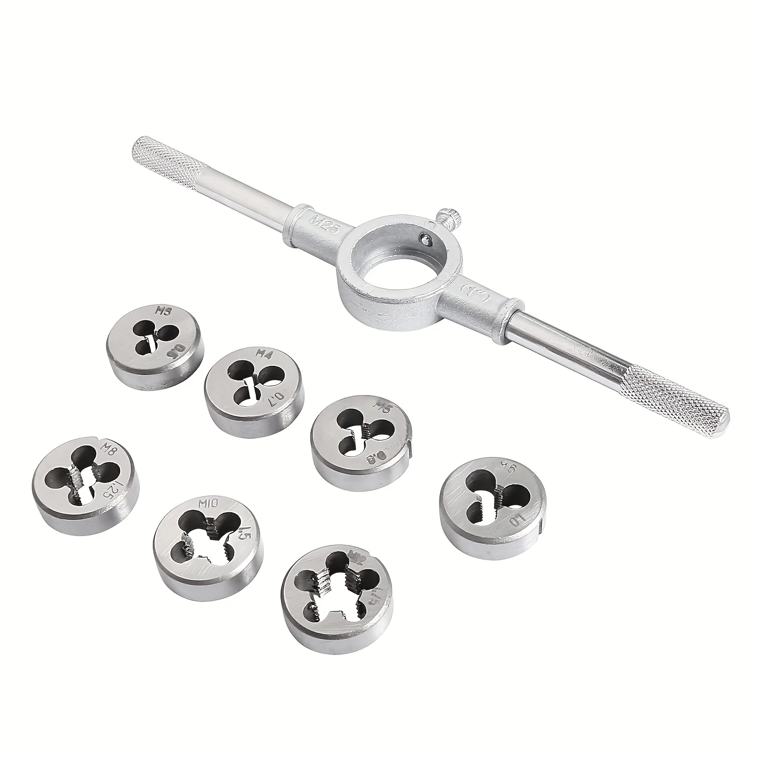 8Pcs Threading Die Set, M3-M12 Metric Thread Dies and Die Holder, External Thread Processing Tools