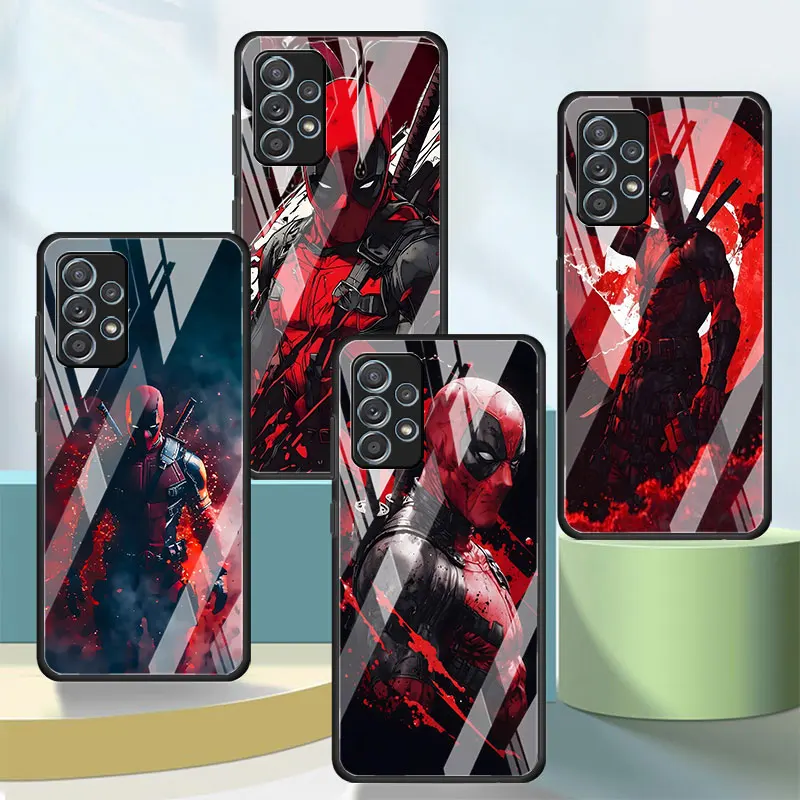 Phone Case for Samsung Galaxy A16 A27 A54 A34 A12 A14 A33 A15 A21s A53 A55 A35 A51 A11 A22 Red Veil Merc Deadpool Glass Cover