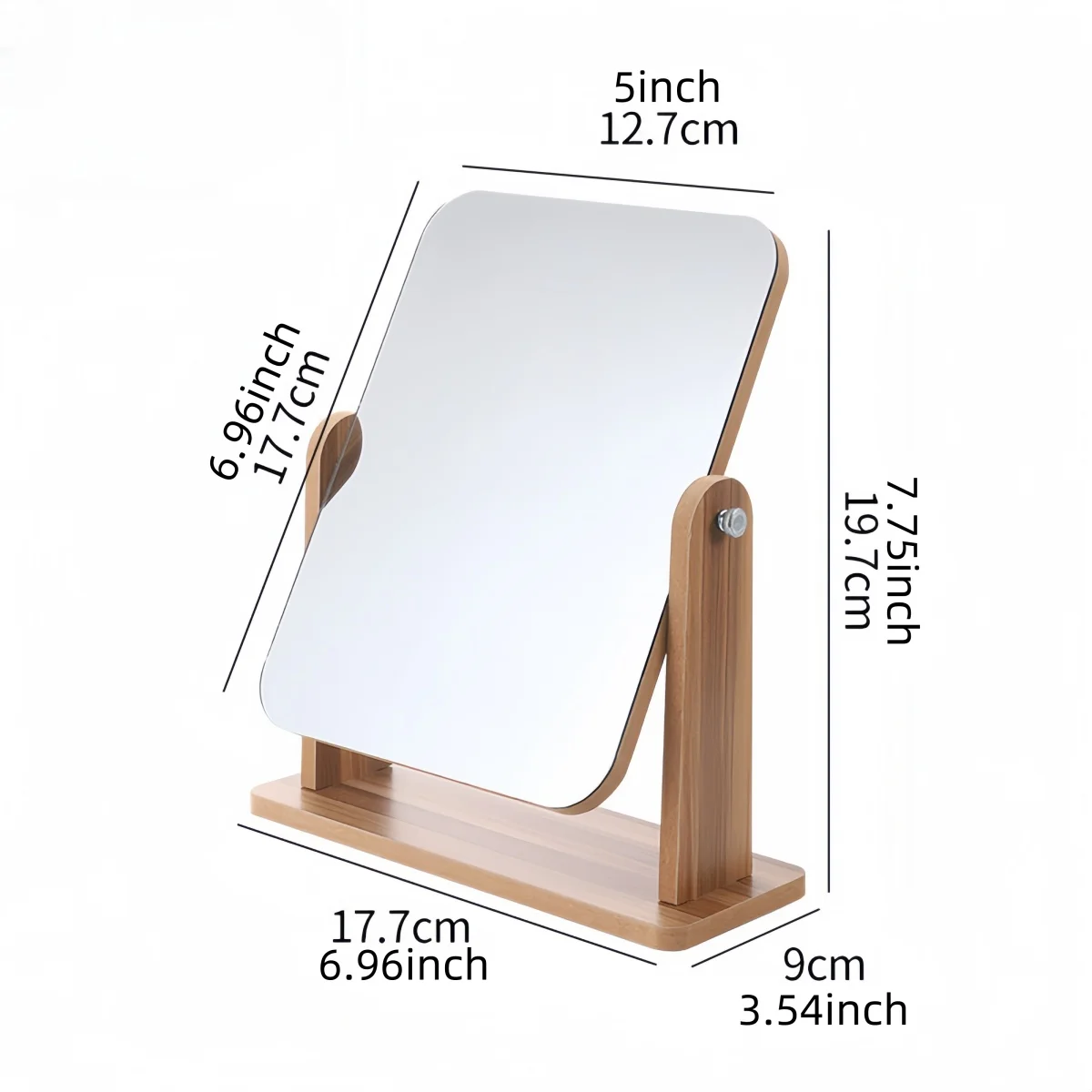 مرآة مكياج خشبية اختيارية قابلة للتعديل بزاوية 360 درجة، مرآة تجميل أوروبية بسيطة، مرآة ألوان خشبية طبيعية #6