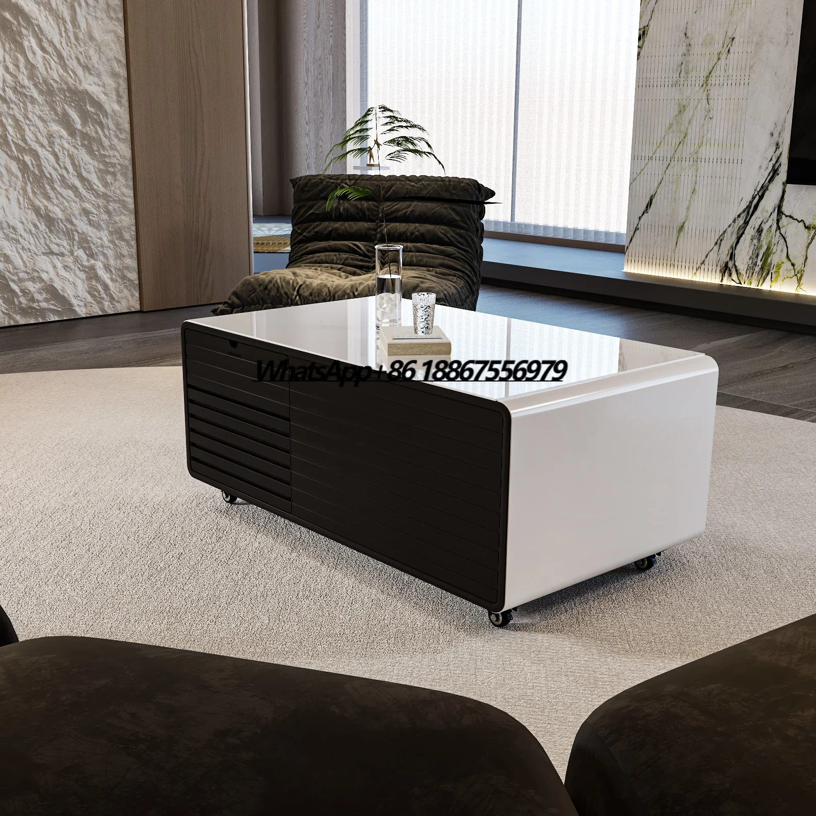 

New Mini Refrigerator Smart Coffee Table With 2 Refrigerator Drawers Wireless Charging Coffee Table Smart Furniture