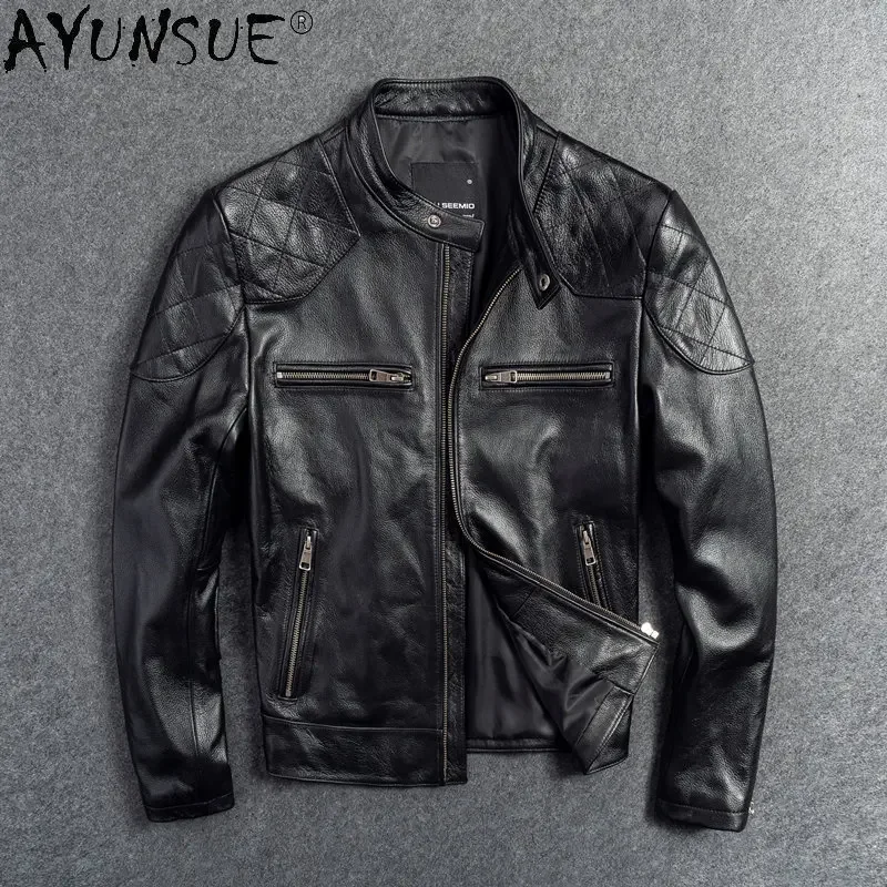 Genuine Leather Jacket Men Pure Cowhide Stand Collar Short Motorcycle Jackets Men's Real Leather Coats 2022 New Autumn Jaqueta