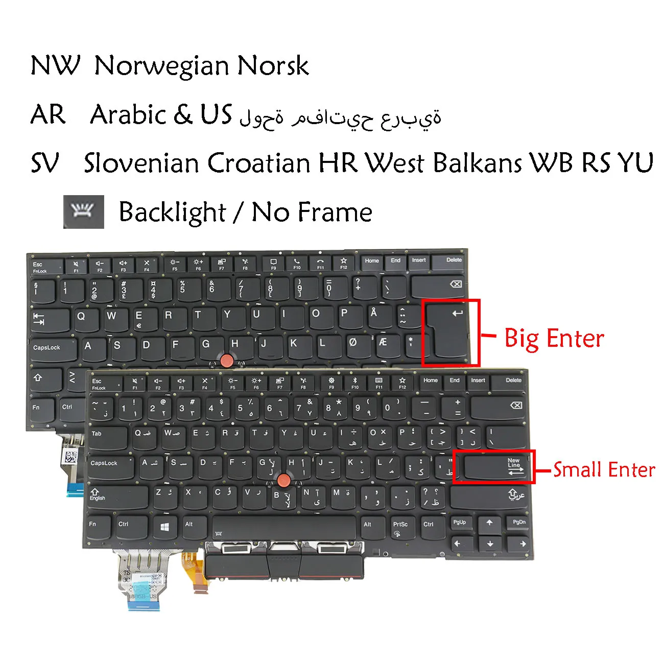 

Клавиатура с подсветкой для Lenovo ThinkPad X1 Carbon 7th/8th, X1 Yoga 4th/5th, Празменский Хорватский HR, Norwegian Norsk Arabic Black