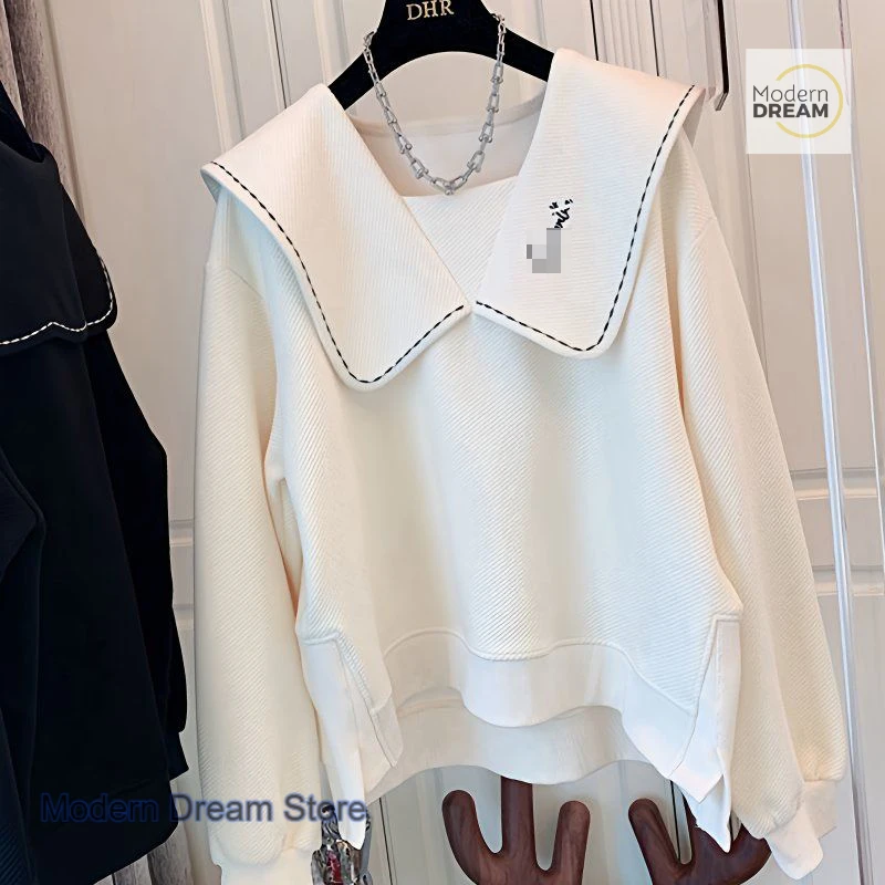 French style retro embroidered doll collar sweater women's spring and autumn new fashion temperament plus size loose casual top
