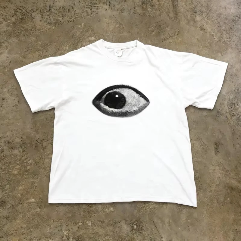 New Vintage Grunge Eye Graphic T-Shirt for Men Women, Black and White Realistic Eye Print Casual