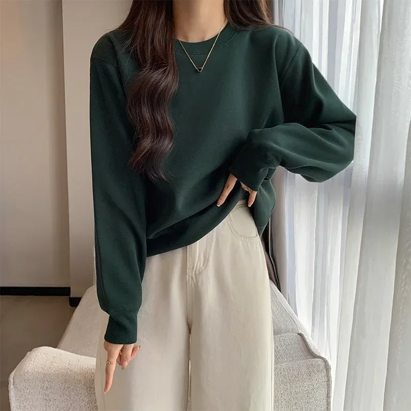 

Loose Solid Color Autumn and Winter Warm Top Silver Fox Plus Velvet Round Neck Sweatshirt for Women Korean Style Lazy Style