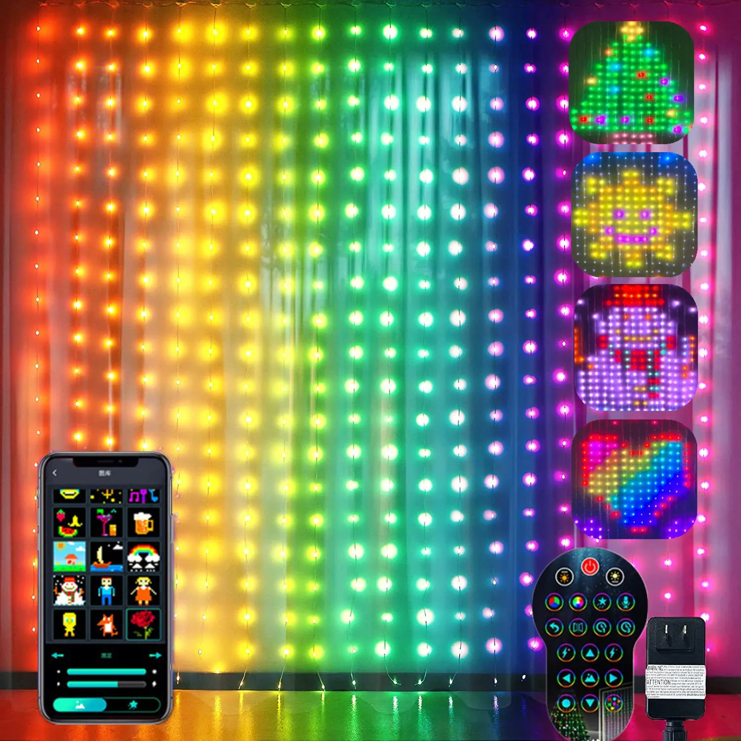 Cortina de luces LED RGB con Control por aplicación inteligente, guirnalda de hadas para ventana, dormitorio, decoración de Navidad al aire libre