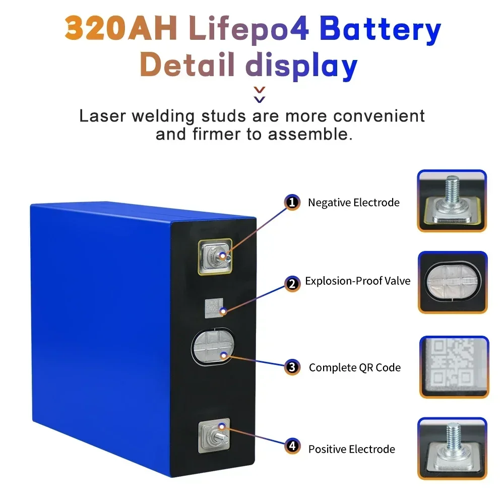 3.2V Lifepo4 320Ah Battery With Smart BMS 6000 Cycle Iron phosphate batteri DIY RV Solar Power System EV Boats Cells Pack NO TAX