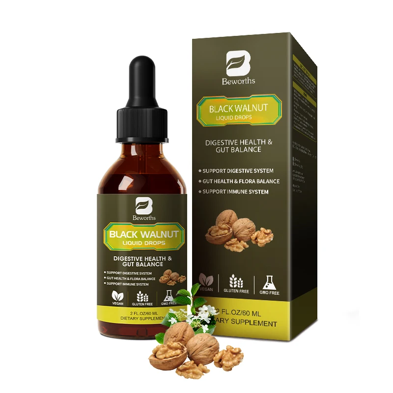 Beworths 98% Absorption Black Walnut Wormwood Drop do oczyszczania jelit i wspierania zdrowia trawiennego, wegańskie, bezglutenowe, wspierające zdrowie układu odpornościowego