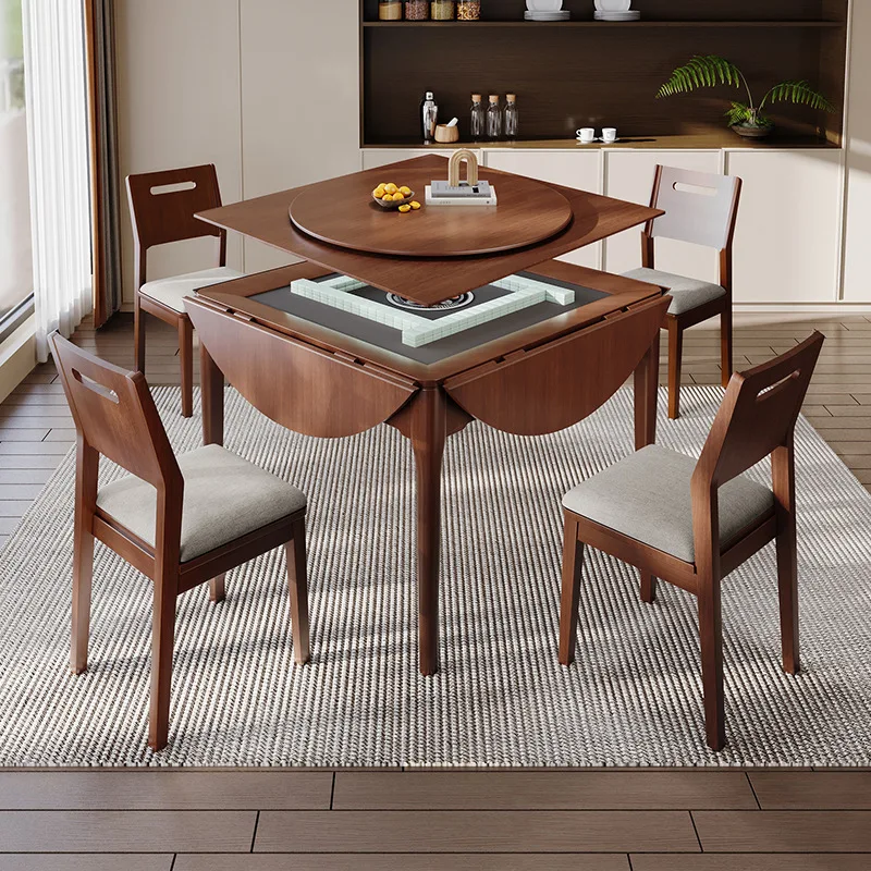 

Solid wood multi-functional mahjong machine folding round table mahjong table dining table