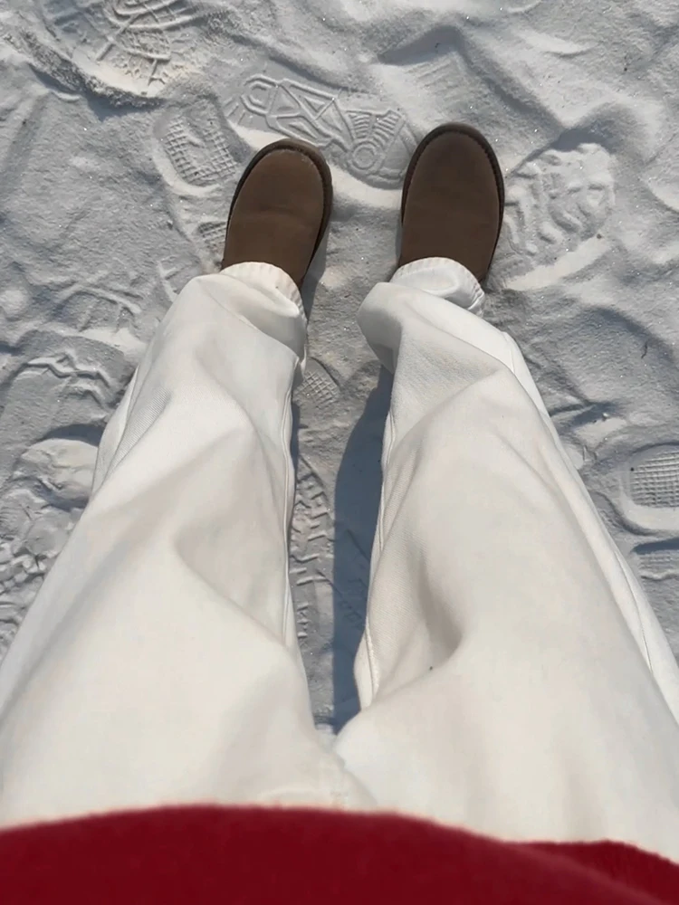 

White Fce Lined Straight Leg Men's Jeans Winter High Street American Sle Cleanfit Bootcut Pants Youth Trendy Wear Resistant