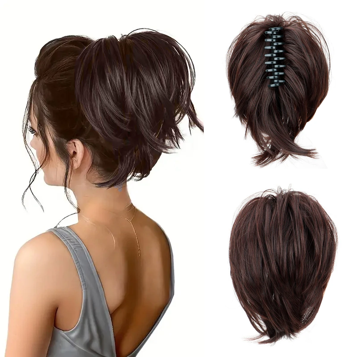 قطعة شعر صناعية بمشبك مخلب في كعكة الشعر قطعة شعر للنساء مستقيمة قصيرة عالية ذيل حصان تمديد أوبدو للفتيات #1