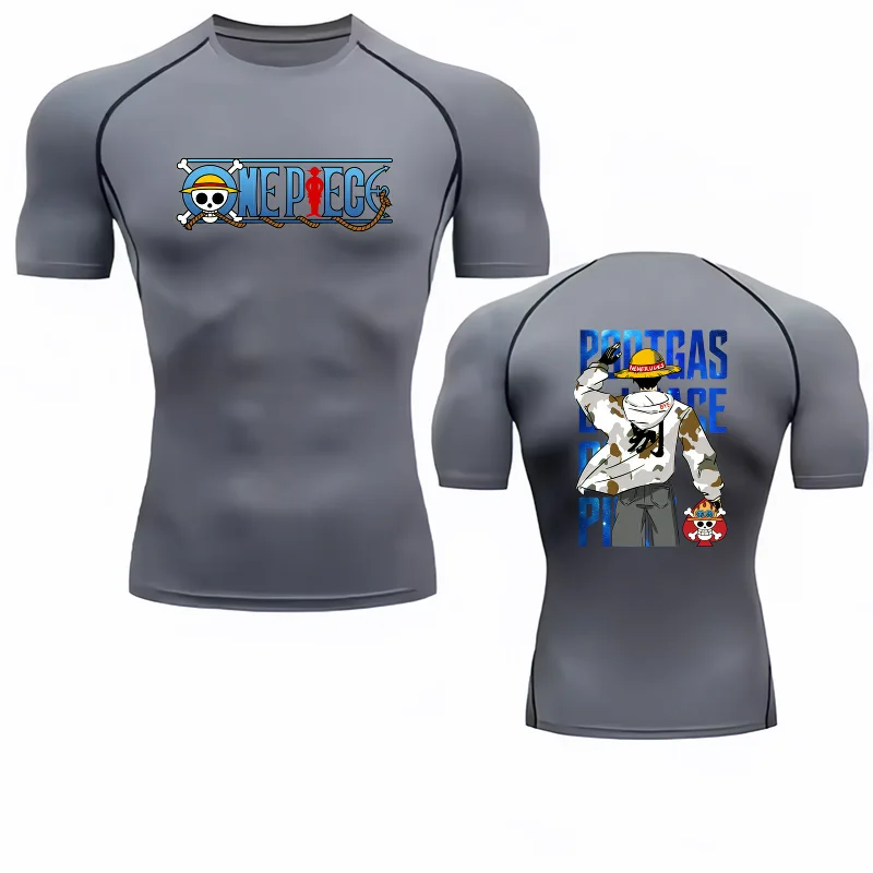Bandai One Piece Men T-shirt Portgas D Ace Print Compression Fitness Gym Quick Dry Sport T Shirt ComfortableBreathableStreetwear
