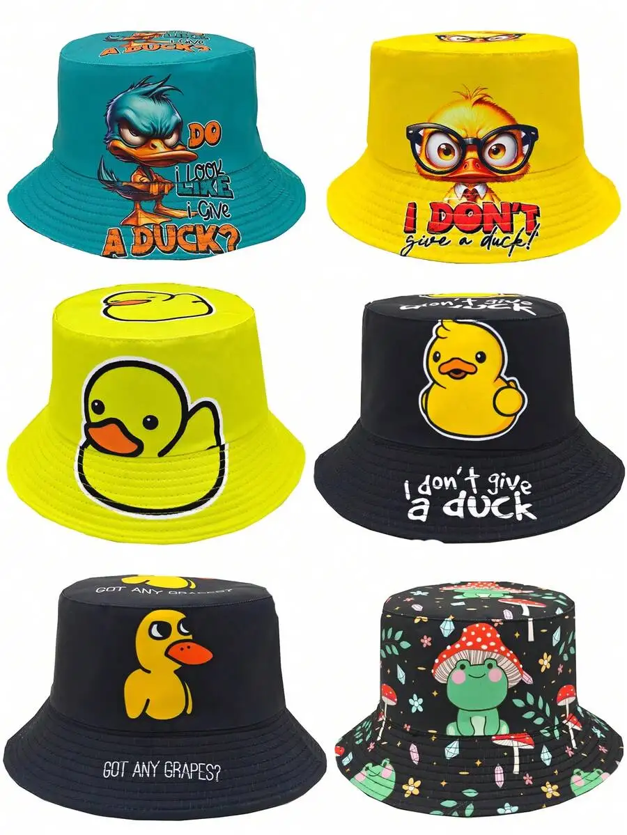 Casual Colorful Cartoon Duckling Print Bucket Hat, Unisex Outdoor Sun Protection Bucket Hat, Suitable For Vacation