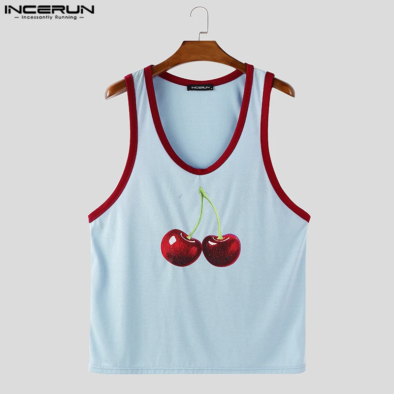 INCERUN Men Tank Tops Printing Patchwork V Neck Sleeveless Summer Male Vests Streetwear 2025 Loose Fashion Casual Men Clothing