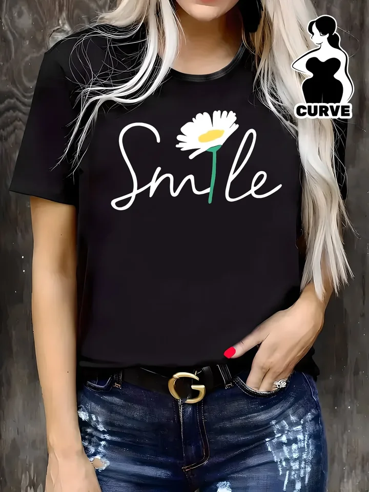 Womens Smile Daisy Graphic Cotton T Shirt