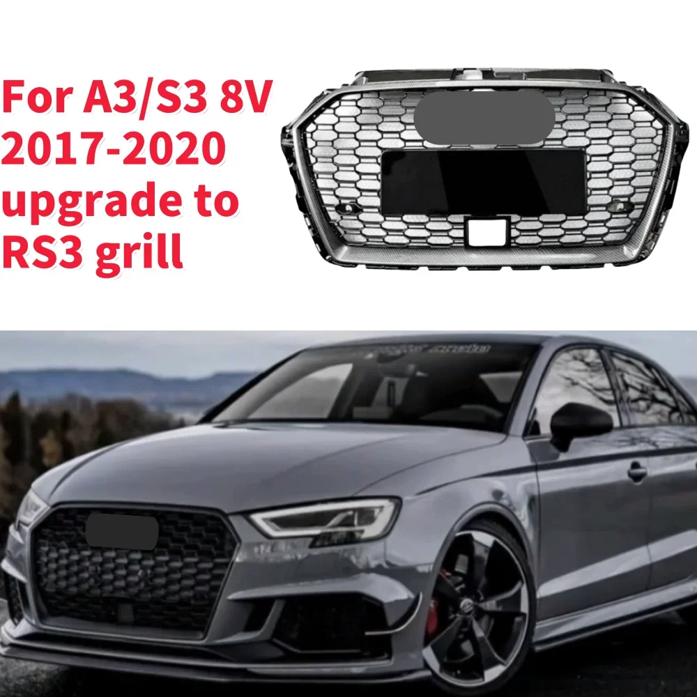 Racing Grills Front Hood Grille Car Front Bumper Grill Center Grille for RS3 Grill for Audi A3/S3 8V 2017-2020 With ACC