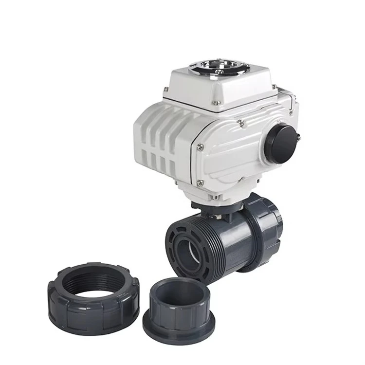 Valvola a sfera elettrica UPVC che regola la valvola a sfera motorizzata a doppia unione Valvola a sfera in PVC 220V con attuatore elettrico
