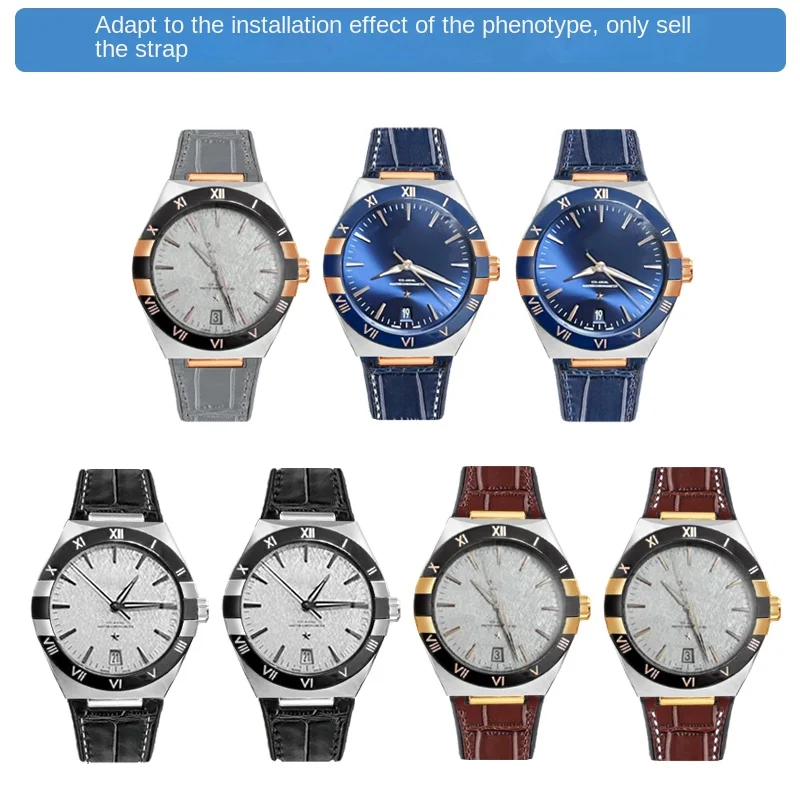 For Omega Constellation 41mm Observatory Series 131.23 131.12 131.33 Manhattan genuine leather rubber strap men's bracelet blue