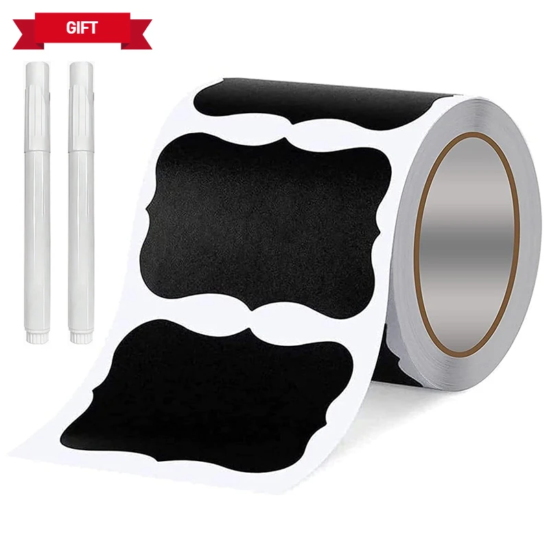 1 Roll 120PCS Black Waterproof Reusable Label Stickers With White Pen For Mason Jars, Storage Spaces, Glass Bottles,Organization