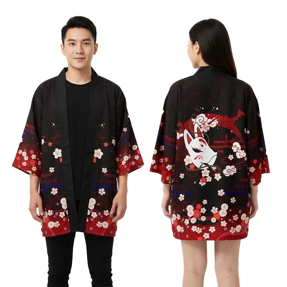 日本の侍コスプレ衣装 着物 ケープ 衣装 狐柄着物 男女兼用 伝統的な開襟式上着 羽織 浴衣 着物