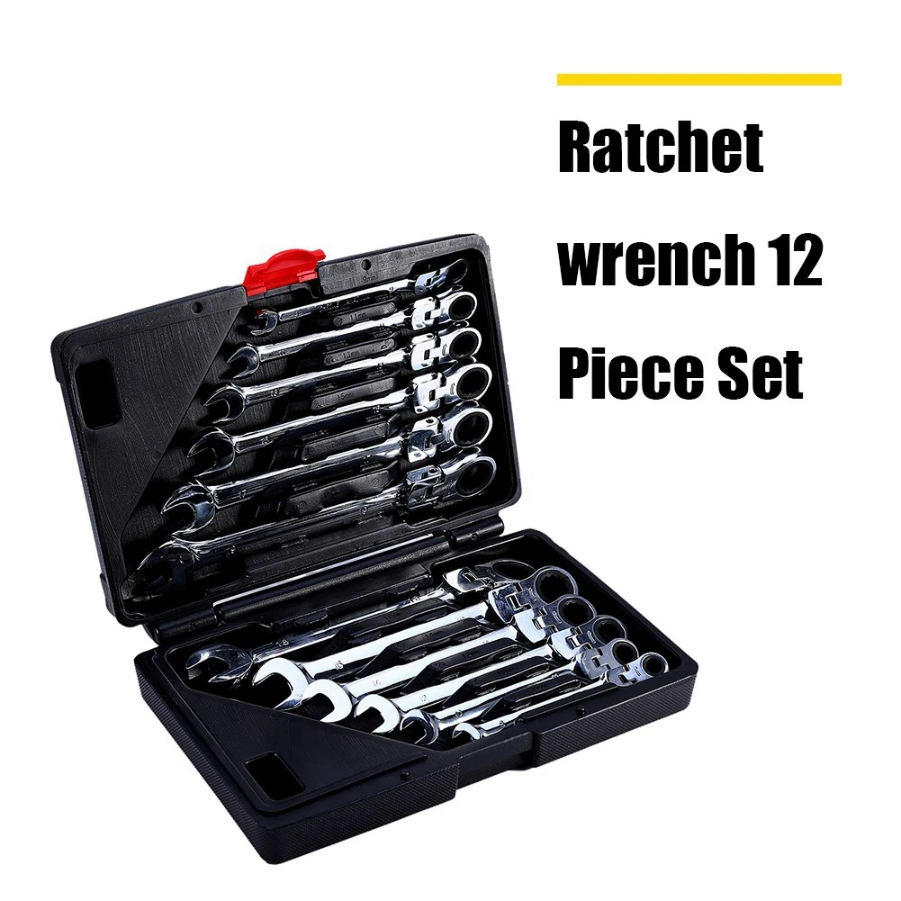 

Hardware Hand Tools 12 Piece Flexible Combination Spanners Ratchet Wrench Car Garage Tool Set 8-19mm Flexible Ratchet Wrench