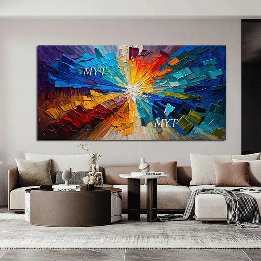 Colorful Acrylic Design, Large Art Wall, Palette Knife Oil Paintings, Abstract Modern Canvas Picture, Frameless, New Arrival