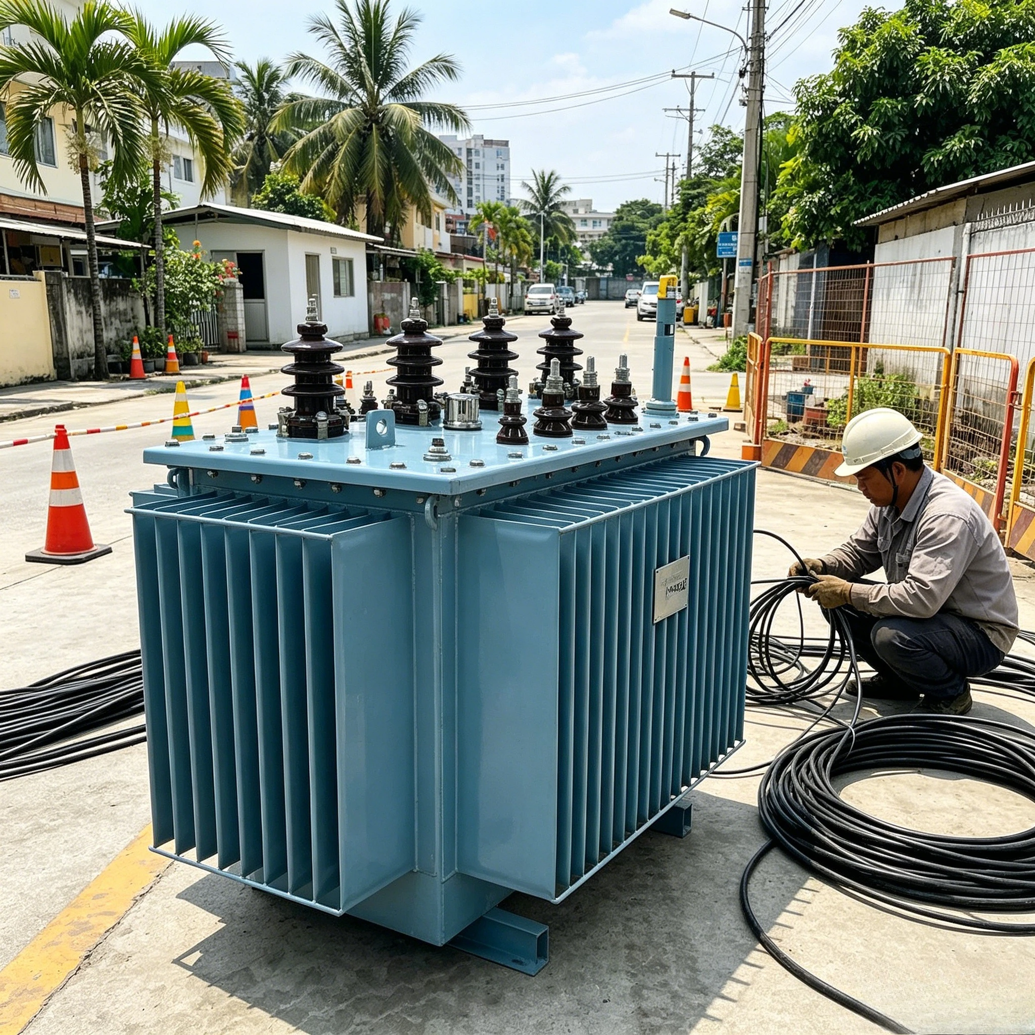 Three High Frequency Oil Immersed Transformer 480V Output 50Hz/60Hz Ground Mounted 6kV/11kV/22kV/33kV Complies IEC60076
