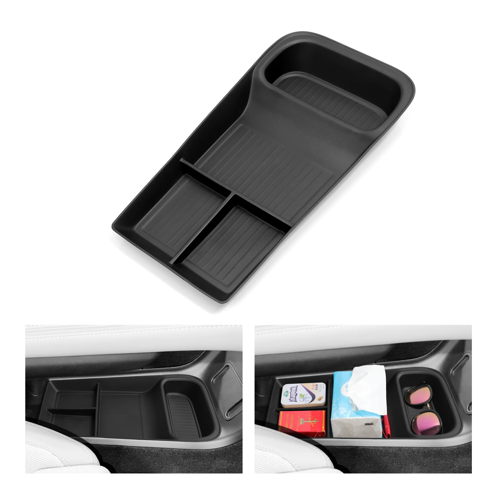 

for Polestar 4 2023 2024 Car Central Storage Box Center Console Lower layer Tray Organizer Accessories Tidying BLACK