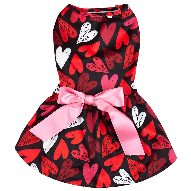 Pet Princess Dress Heart Print Tie-up Costume Valentine’s Day Party Styling Accessories for Dog Cat